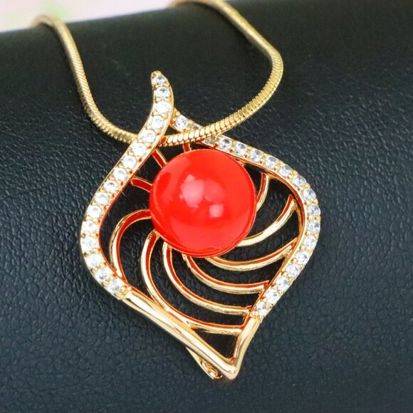 "Elegant Rose Gold Pendant with Red Accent, XPPT1306 - Picture 1 of 13